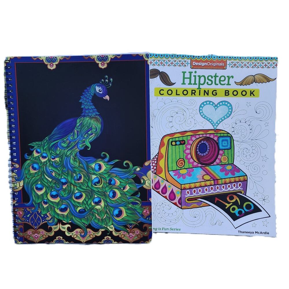 Adult Coloring Book Exotic Animals & Hipsters Retro Bundle Set